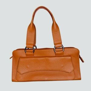 Uno Alla Volta Handbag Orange Pebbled Leather Italian Baguette Chic, Artisan